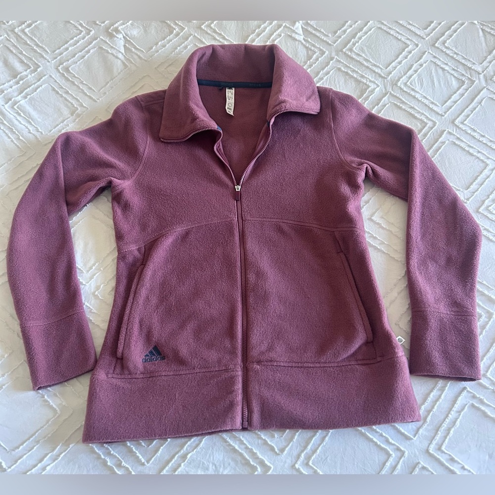 Adidas Women’s Polar Fleece Dusty Rose Mauve Jacket Sz Small Full Zip 2 pockets